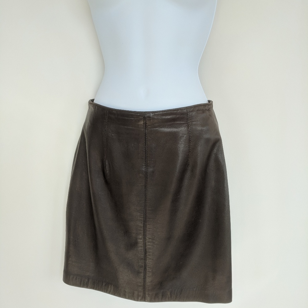 Brown soft LEATHER mini skirt XS
